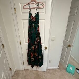 Lulu's Still the One Emerald Green Floral Print Satin Maxi Dress